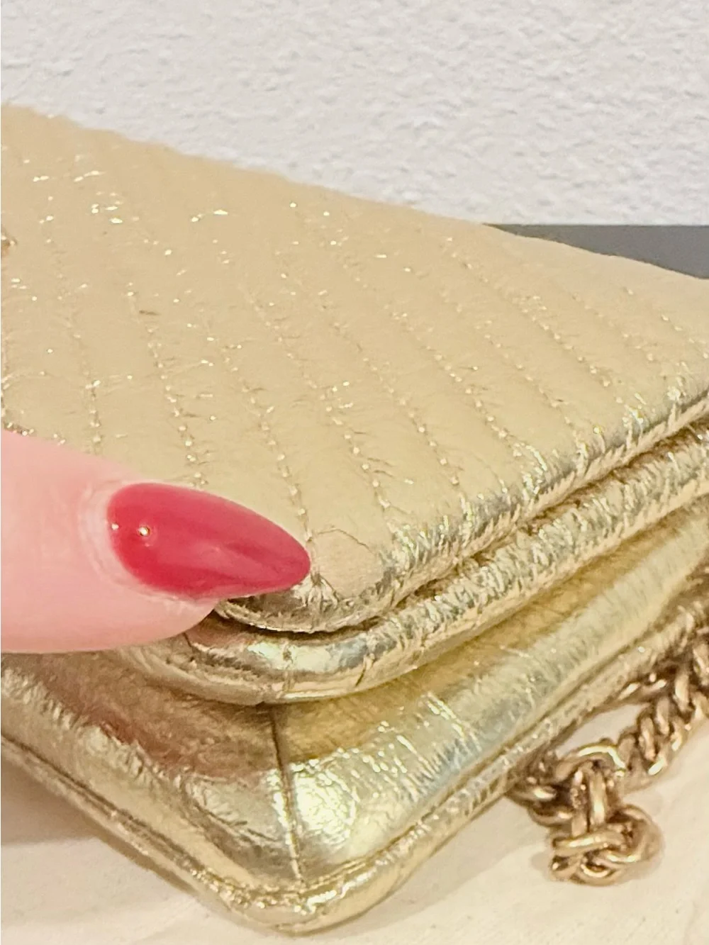 ✨ Tory Burch Kira Metallic Moto Gold Quilted Chain Clutch Wallet Crossbody Bag